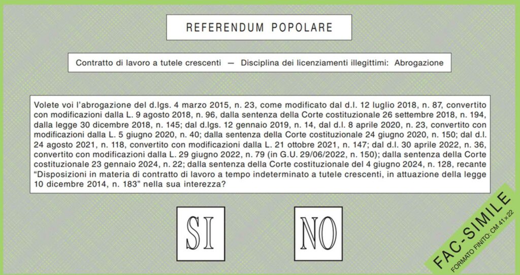 Scheda-verde-quesito-1- referendum-2025 - attualita.it Fac-simile scheda verde Quesito 1 Referendum 2025
