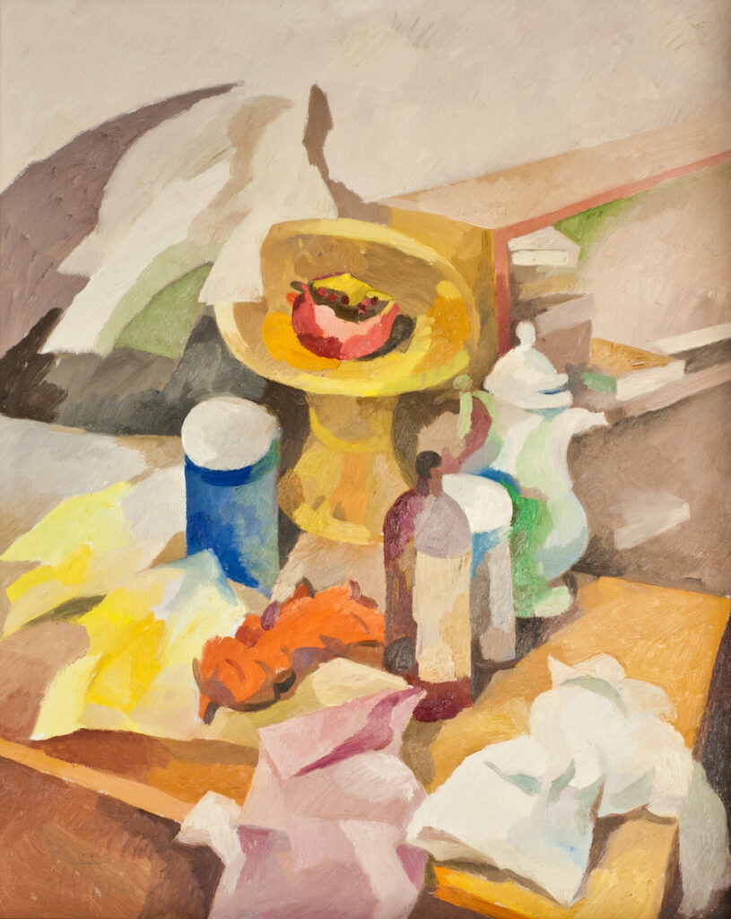 Oggetti sul tavolo 100x80 - 2000 - Olio su tela - Claudio Spattini natura morta con oggetti quotidiani e panno colorato in composizione geometrica - attualita.it Oggetti sul tavolo 100x80 - 2000 - Olio su tela - Claudio Spattini natura morta con oggetti quotidiani e panno colorato in composizione geometrica