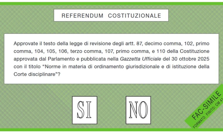Scheda elettorale di colore verde per il Referendum sulla Giustizia 2026