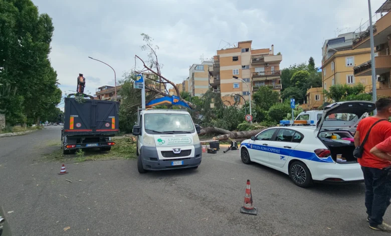 nubifragio a Roma in via dei Prati Fiscali