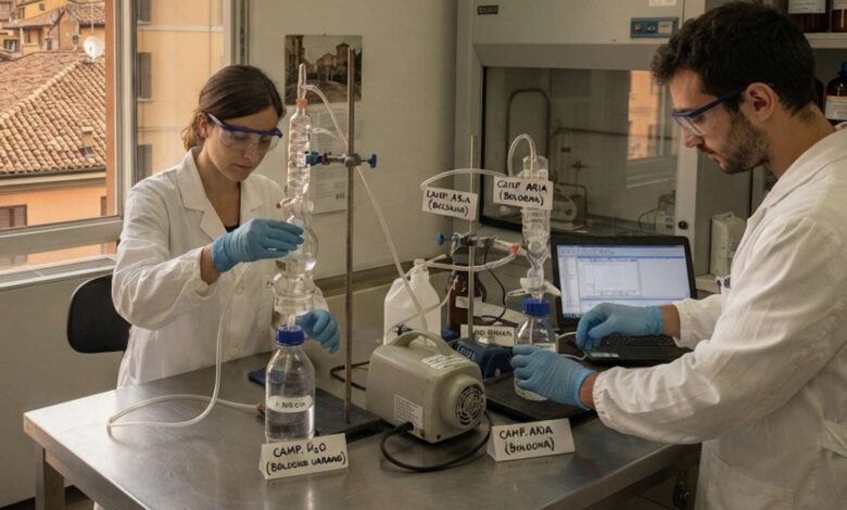 Laboratorio di analisi che analizza le acque reflue per captare le droghe su Bologna.