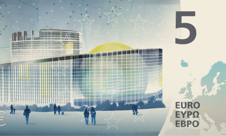 Il disegno H della nuova banconota in euro candidata (RETRO)
