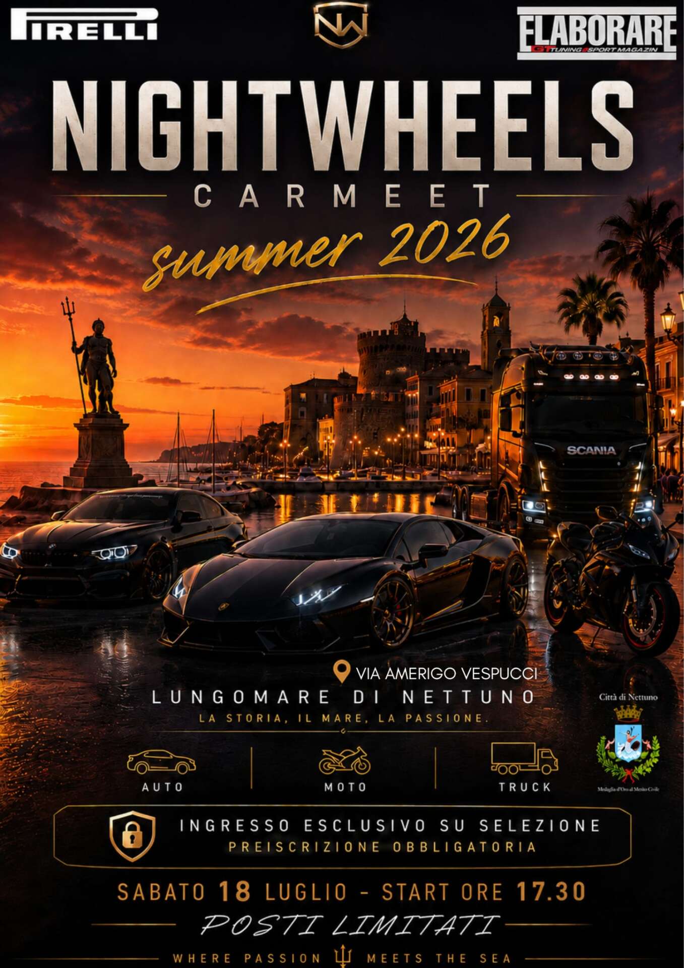 L'evento a Nettuno, serale il 19 luglio sul lungomare con ELABORARE e 1.000 Gomme!